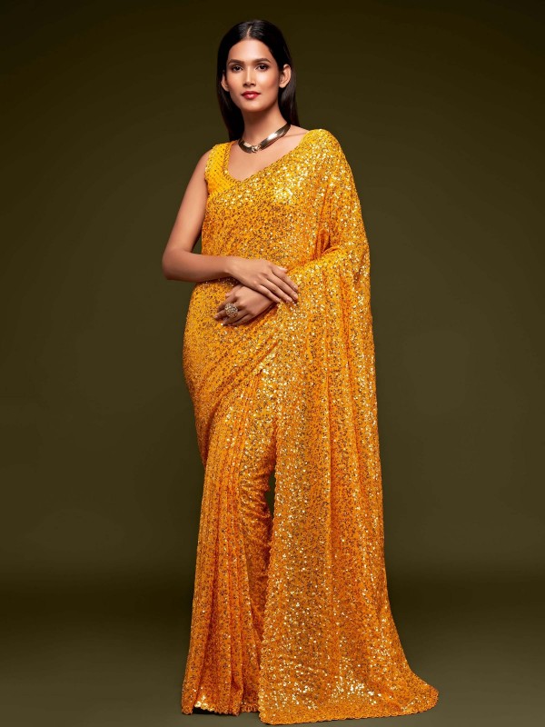 Yellow Pure Georgette Saree